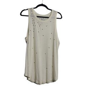 CHASER Paint Splatter Distressed Tank Cream Sleeveless Top Size Large